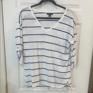 Nautica Women's Blue Striped Long Sleeve Top